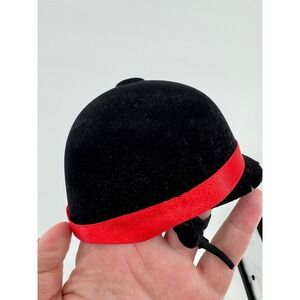18in doll Black Riding Hat Red Ribbon Trim Horseback Riding Helmet Childs